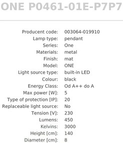 Pendul LED design minimalist One, negru mat