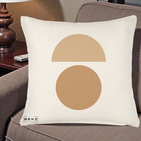 Perna Decorativa Geometric Minimalist Auriu, 40x40 cm, Crem Reliefat, Husa Detasabila, Perna Inclusa, BEKZ®