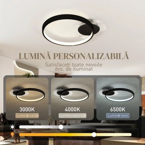 HOMCOM Lampă de tavan LED Modernă de 40W cu 2 Inele și Lumină Reglabilă, Negru | Aosom Romania