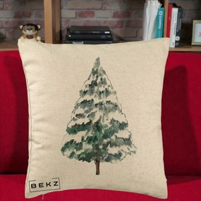 Perna Decorativa cu tematica de Craciun, Brad 2, 40x40 cm, Bej, Husa Detasabila, Perna Inclusa, BEKZ®