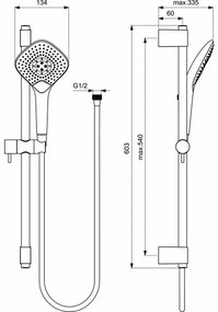 Set de dus Ideal Standard IdealRain EvoJet Diamond cu para dus 134 mm, bara 600 mm