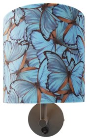 Lampă de perete vintage gri închis cu nuanță de fluture din catifea - Combi