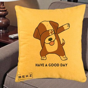 Perna Decorativa Caine Dab Have A Good Day, 40x40 cm, Galben, Husa Detasabila, Perna Inclusa, BEKZ®