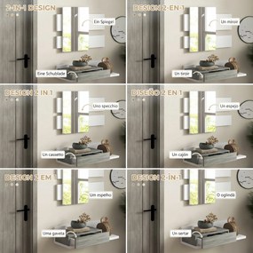 Mobilier de Intrare 2 in 1 cu Oglinda de Perete 75x3.5x75cm si Sertar 75x30.5x20cm, pentru hol, din MDF si Sticla, Gri-Alb HOMCOM | Aosom Romania