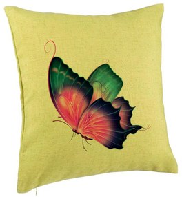 Perna Decorativa, Model Fluture Multicolor, 40x40 cm, Verde, Husa Detasabila, Burduf