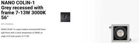 Spot LED incastrabil NANO COLIN-1 Grey recessed with frame 7-13W 3000K 56°