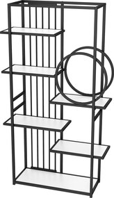 Raft metalic în stil modern, design pe mai multe niveluri cu șase rafturi, 100x30x180 cm, Alb + Negru