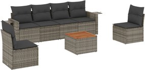 vidaXL Set canapele de grădină, 7 piese, cu perne, gri, poliratan