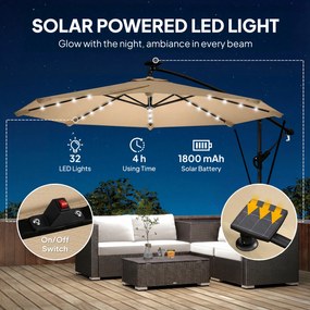 Outsunny Umbrelă de Grădină Suspendată cu LED-uri Solare, 3x3m, Bej | Aosom Romania
