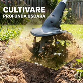 Outsunny Motosapă Fără Fir 18V, Lățime de Lucru 20cm, Adâncime 18cm, 4 Lame, Mâner Reglabil, pentru Grădină și Terenuri, Bateria și Încărcătorul Nu Sunt Incluse | Aosom Romania