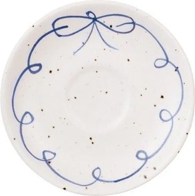 Set ceașcă cu farfurie decorativ vintage din ceramică, alb cu detalii albastre „Viola Bow”