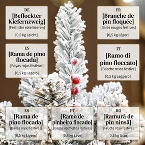 HOMCOM Brad de Crăciun Mic Înalt de 61 cm cu 72 de Ramuri Înzăpezite, Conuri și Boabe Roșii, Verde | Aosom Romania