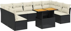 vidaXL Set canapele de grădină cu perne, 10 piese, negru, poliratan