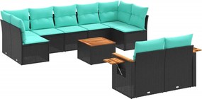 vidaXL Set canapele de grădină cu perne, 10 piese, negru, poliratan