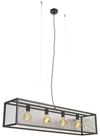Lampă suspendată industrială neagră 118 cm cu plasă 4 lumini - Cage