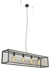 Lampă suspendată industrială neagră 118 cm cu plasă 4 lumini - Cage