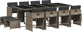 vidaXL Set mobilier de grădină cu perne, 13 piese, gri, poliratan