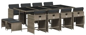 3211160 vidaXL Set mobilier de grădină cu perne, 13 piese, gri, poliratan