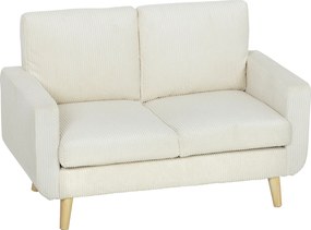 HOMCOM Canapea 2 locuri din velur reiat, canapea modernă de living 134 cm, șezut căptușit, perne cu arcuri, cremă | Aosom Romania