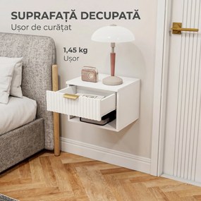 HOMCOM Set de 2 Noptiere Suspendate cu Panouri Canelate, Sertar și Raft, 40x34x29 cm, Alb | Aosom Romania