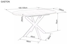 Masa extensibila de dining GASTON 100(135)X100 cm, decor de marmura neagra
