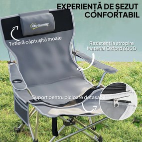 Outsunny Scaun de Camping Pliabil și Rabatabil cu Suport pentru Picioare Detașabil și Tetieră, 82x50/100x88 cm, Negru | Aosom Romania