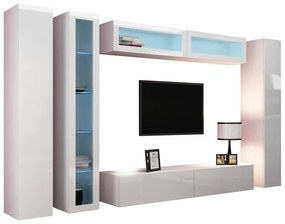 Camera de zi Charlotte A132Alb, Alb lucios, Părți separate, Cu comodă tv, PAL laminat, Sticlă călită, MDF, 180x40cm, 147 kg