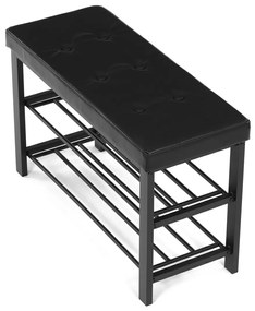 Suport pentru pantofi cu scaun, negru
