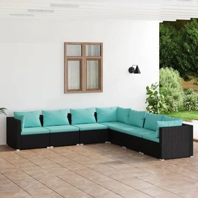 3101745 vidaXL Set mobilier de grădină cu perne, 7 piese, negru, poliratan
