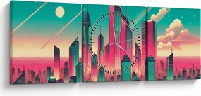 Tablou – Metropolă în stil pop-art (cu ceas) (90x30 cm)