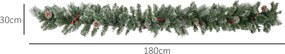 HOMCOM Ghirlandă de Crăciun cu 50 de Lumini LED Albe, Temporizator și Decorațiuni, 180x30x30 cm, Verde | Aosom Romania