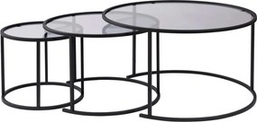 Set 3 masute cafea AURUM, transparent/negru, sticla/metal