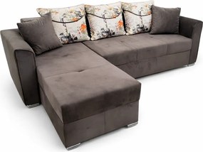 Coltar Lori, 4 locuri, cu 2 lazi de depozitare, catifea, 260x95x80 cm, culoare maro Stânga, catifea, Maro + Crem