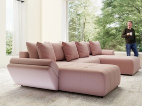 Colțar extensibil dumonde cu ladă de depozitare si sezut confortabil din spuma high-density, Berlin U Royal Roz 380x180 cm