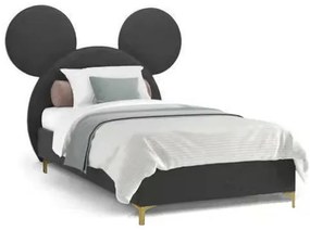 PAC01 - Pat tapitat pentru dormitor cu Saltea inclusa 90/140/160/180 x 200 cm, Model Mickey Mouse - Gri