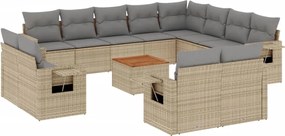 vidaXL Set canapele de grădină, 13 piese, cu perne, bej, poliratan