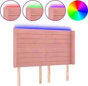 vidaXL Tăblie de pat cu LED, roz, 147x16x118/128 cm, catifea