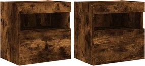 vidaXL Comodă TV de perete cu LED, 2 buc. stejar fumuriu, 40x30x40 cm