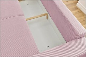 Canapea roz-deschis extensibilă cu tapițerie din catifea reiată 245 cm Nihad – Bobochic Paris