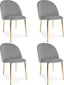 Scaun de dining INCA VELVET cu picioare aurii, gri deschis