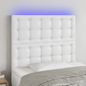 3122509 vidaXL Tăblie de pat cu LED, alb, 100x5x118/128 cm, piele ecologică
