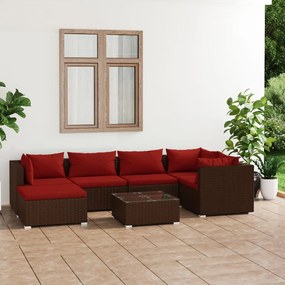 3101819 vidaXL Set mobilier de grădină cu perne, 7 piese, maro, poliratan