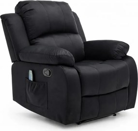 Fotoliu Masaj, Incalzire, rabatabil, sezut cu arcuri metalice, suport picioare extensibil, catifea, Negru