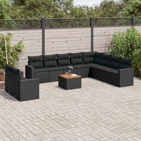 vidaXL Set canapele de grădină cu perne, 11 piese, negru, poliratan