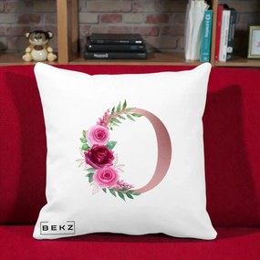 Cadou Personalizat - Perna Personalizata Monograma Rose Gold Litera O, 40x40 cm, Alba Mata, Husa Detasabila, Perna Inclusa, BEKZ®