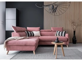 Colțar roz deschis extensibil cu tapițerie din catifea (cu colț pe partea stângă ) Sweet Harmony – Miuform