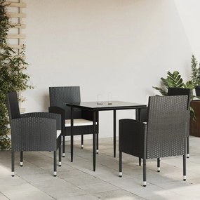 3203305 vidaXL Set mobilier de grădină, 5 piese, negru, poliratan și oțel