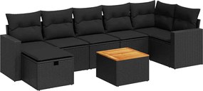 vidaXL Set mobilier de grădină cu perne, 8 piese, negru, poliratan