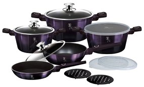 Set oale si tigai cu capace 13 piese Purple Eclipse Berlinger Haus BH 7143, strat antiaderent titan, mov, inductie