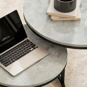 HOMCOM Set 2 măsuțe de cafea moderne, suprapuse, rotunde, gri marmorat | Aosom Romania